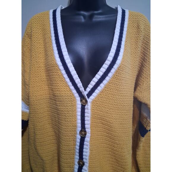 Forever 21 Cardigan 2X Mustard Yellow Light Academia Tennis Preppy Soriety - Picture 3 of 11